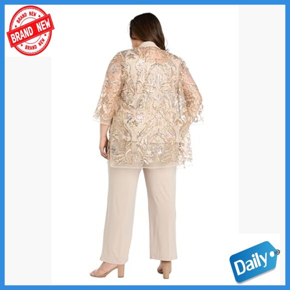 3-Piece Sequin Lace Pantsuit Set with Wide Leg Trousers for Formal Events - Picture 7 of 7